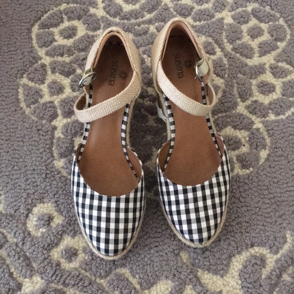 Susina Gingham Canvas Jute Wedges